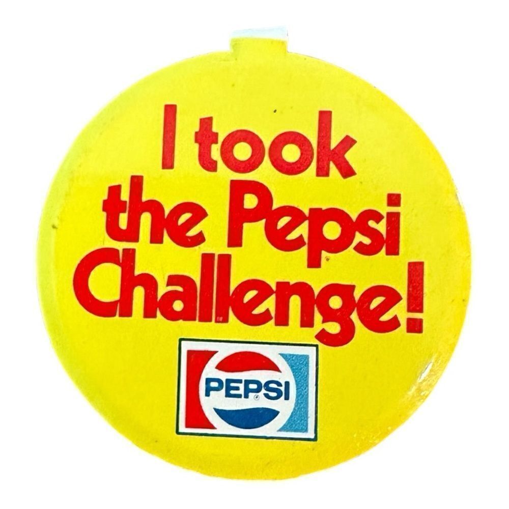 Vintage 1.5" Pepsi Cola Pin Folding Button "I took the Pepsi Challenge" 1970s